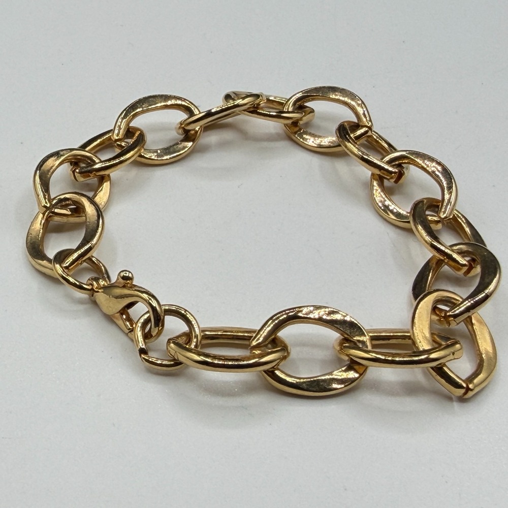 Gold Tone Chunky Open Oval Link Chain Bracelet Lobster Clasp Statement Jewelry